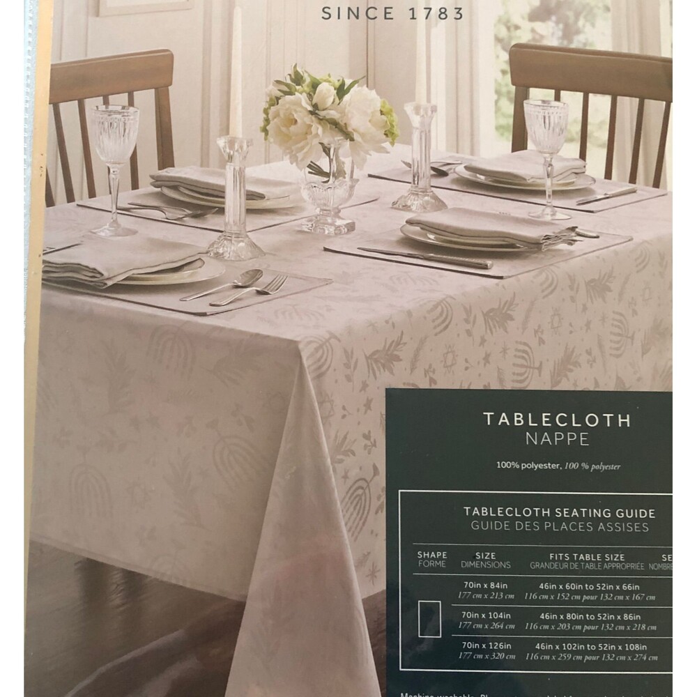 Waterford Luxury Tablecloth Gray Hanukkah Menorah Star Festival of Lights 70x84